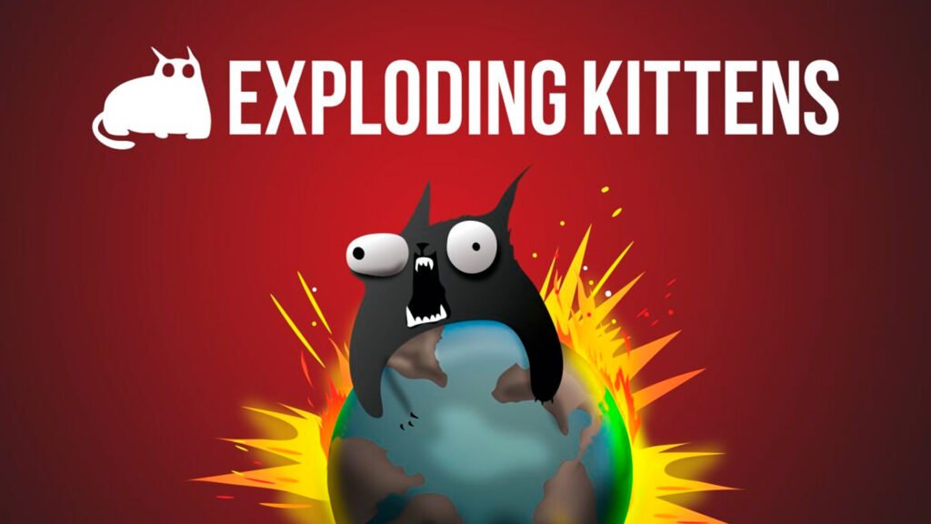 A kitten on an exploding earth illustrating the Exploding Kittens card game